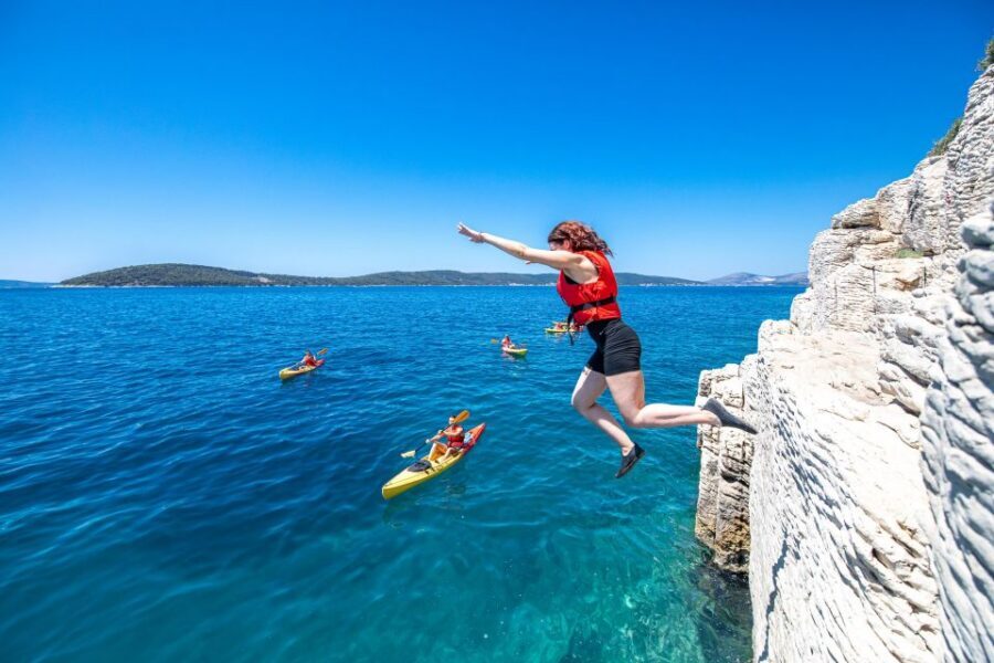 From Split: Sea Kayaking Tour - Bene beach landing: pine-shade coffee and a calmer finish