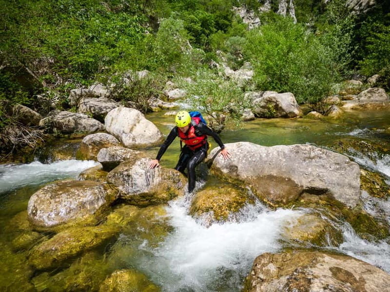 From Split/Šestanovac: Canyoning on Cetina River - The Hike In: Tunnel Walls, Rock Steps, and Getting Your Legs Ready