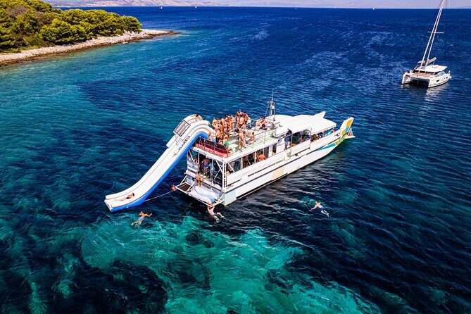 Split: Blue Lagoon, 3 Island Boat Tour & Mediterranean Lunch - Blue Lagoon (Krknjaši) and the Waterslide: The Main Event